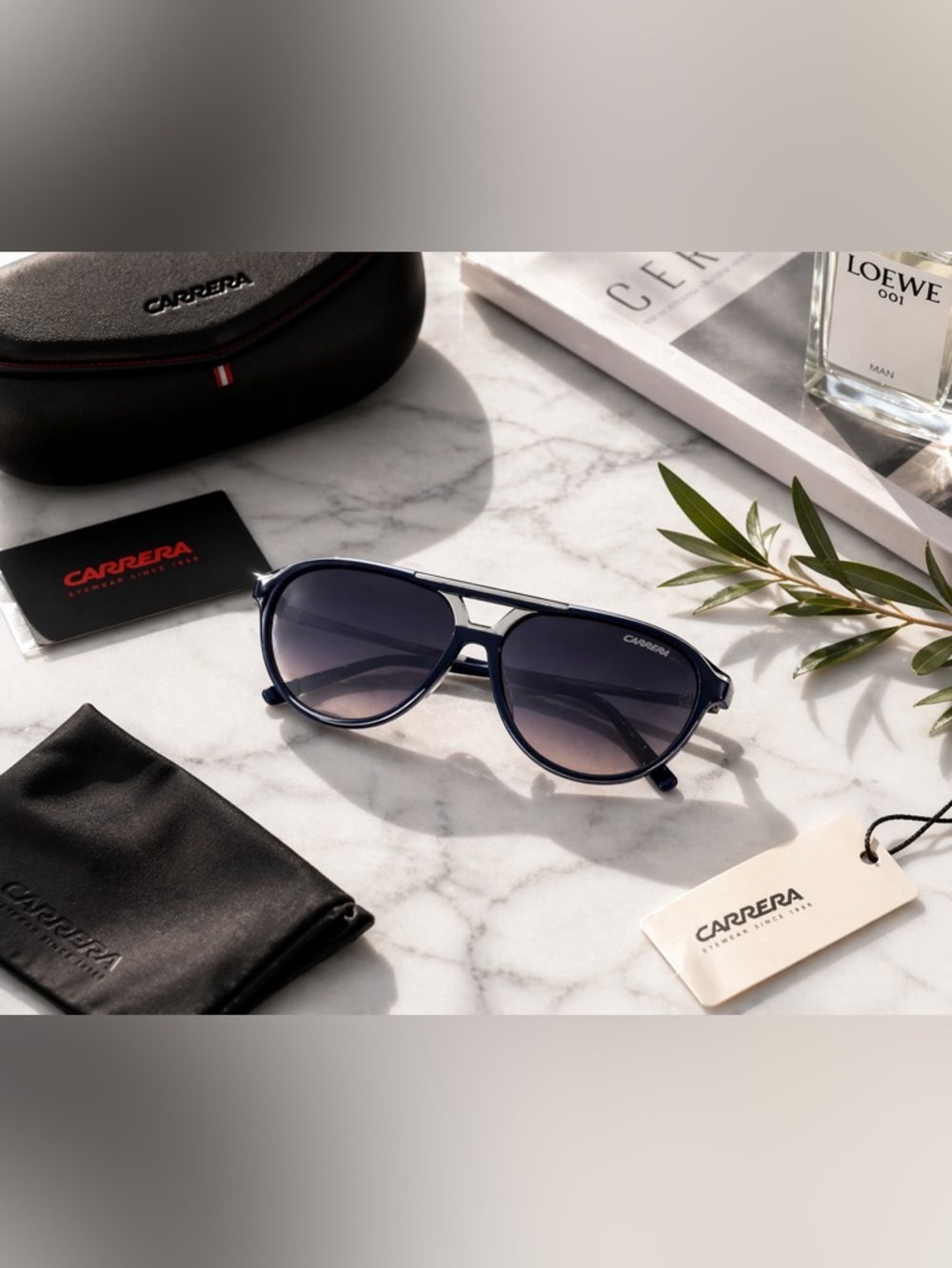 Carrera Winner 1/S Blue & White Aviators w/ Case